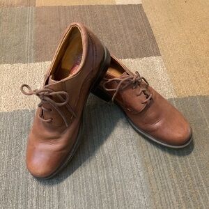 Vintage Bass Flex Brown Leather Long Street Dress Shoes Loafers Lace Up Size 8.5